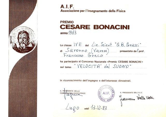 Diploma premio Bonacini