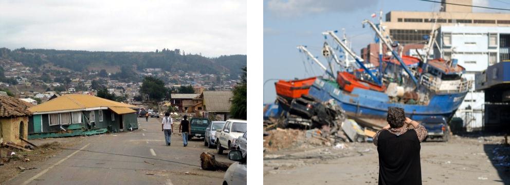 A house and a ship moved on ground by the tsunami