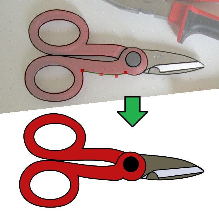 Raster picture and vectorized picture of scissors